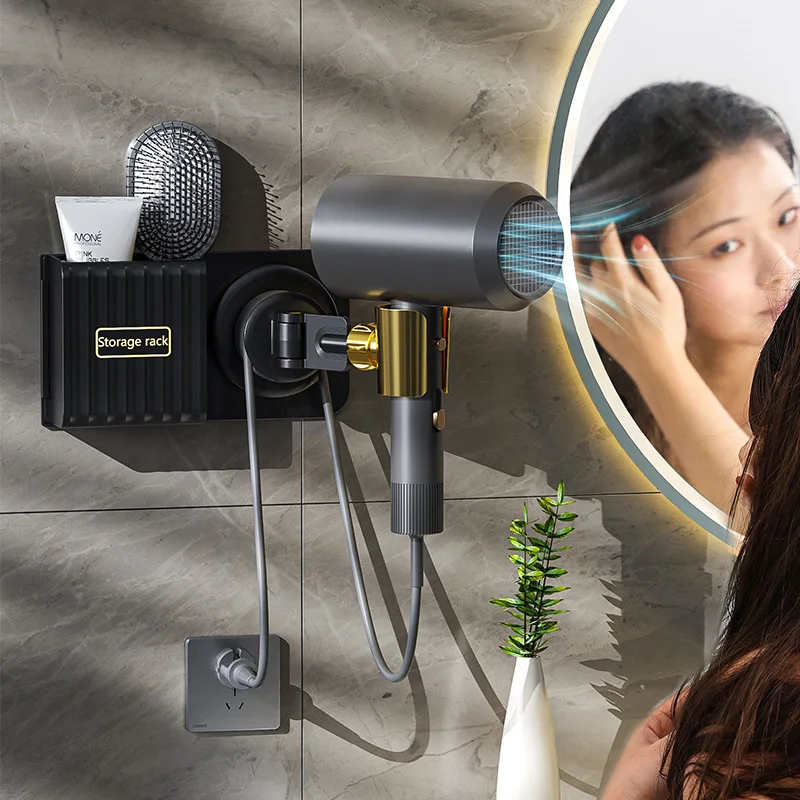 Hair Dryer Bracket Hands-free Hair Dryer Multi-angle Multi-functional Shelf Without Punching Wall-mounted Bathroom Accessories