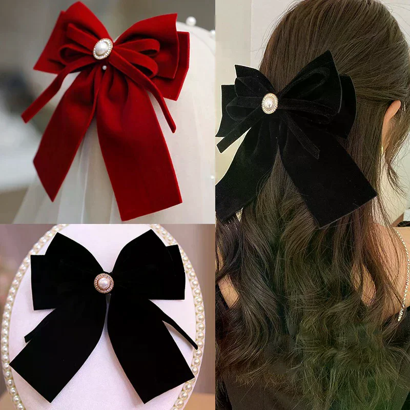 Elegancka aksamitna spinka do włosów z kokardą, wstążkowa kokardka, spinka do kucyka, wsuwka do włosów, akcesoria do włosów dla kobiet i dziewcząt na wesele i przyjęcia.