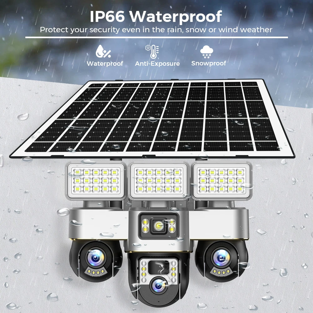 4G Sim Card Camera With Solar Panel Outdoor Floodlight Triple PTZ Camera Surveillance Security Protection CCTV Videocam V380 Pro view 6