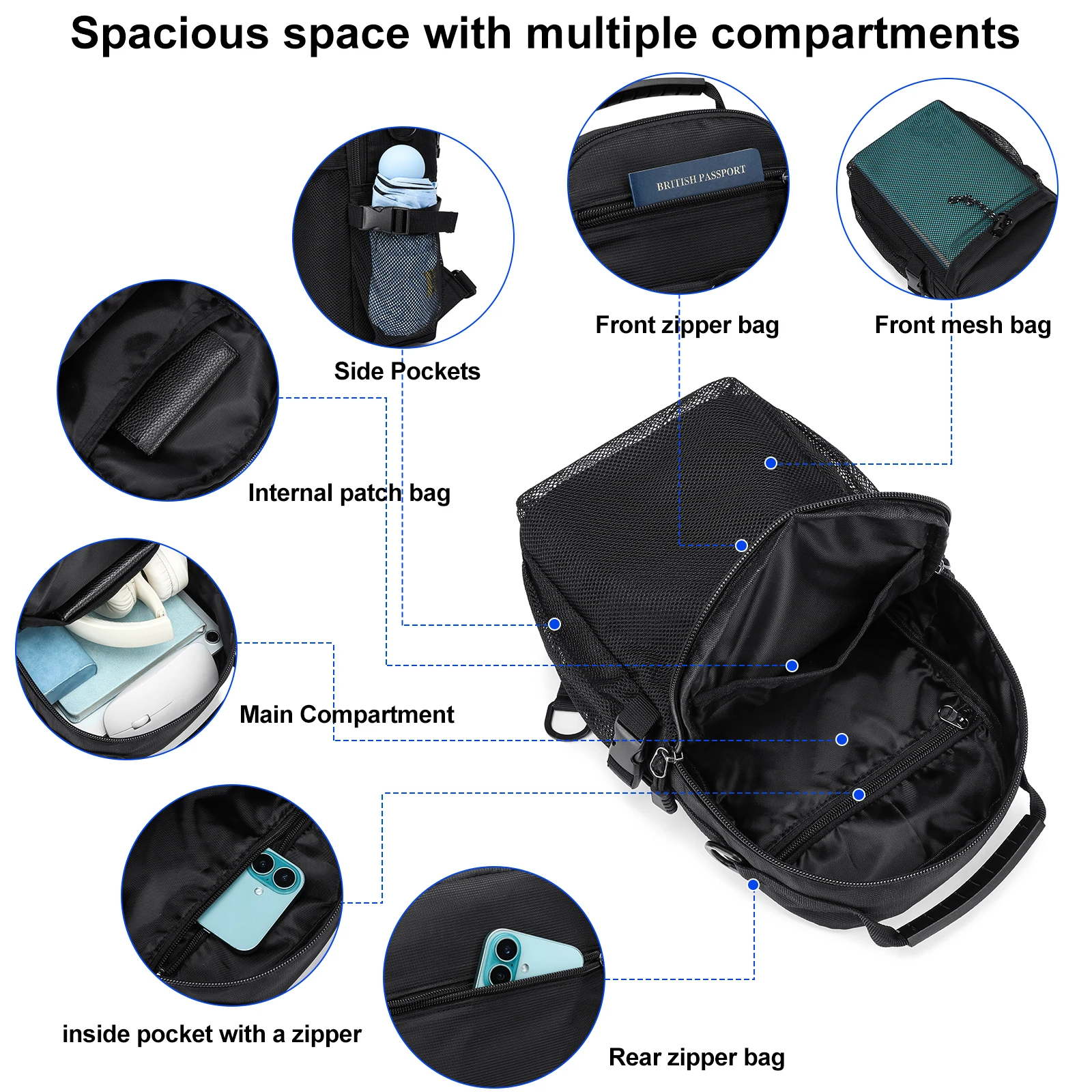 ショルダーバックパック クロスボディバッグ 男性と女性用 旅行 ハイキング チェストバッグ デイリーバックパック 大容量 調節可能なショルダーストラップ アウトドアアドベンチャーや学校に最適 学生に最適 新学期 多機能シングルショルダーバックパック 寮 学生用品 複数の持ち運び方法 アウトドア 旅行 プレッピー 仕事 ビジネス 通勤 スポーツ ブラック グリーン オレンジ