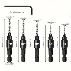 5PCS Woodworking Countersunk Head Drill And Chamfering One Piece Hexagonal Handle Countersunk Fried Dough Twist Drill