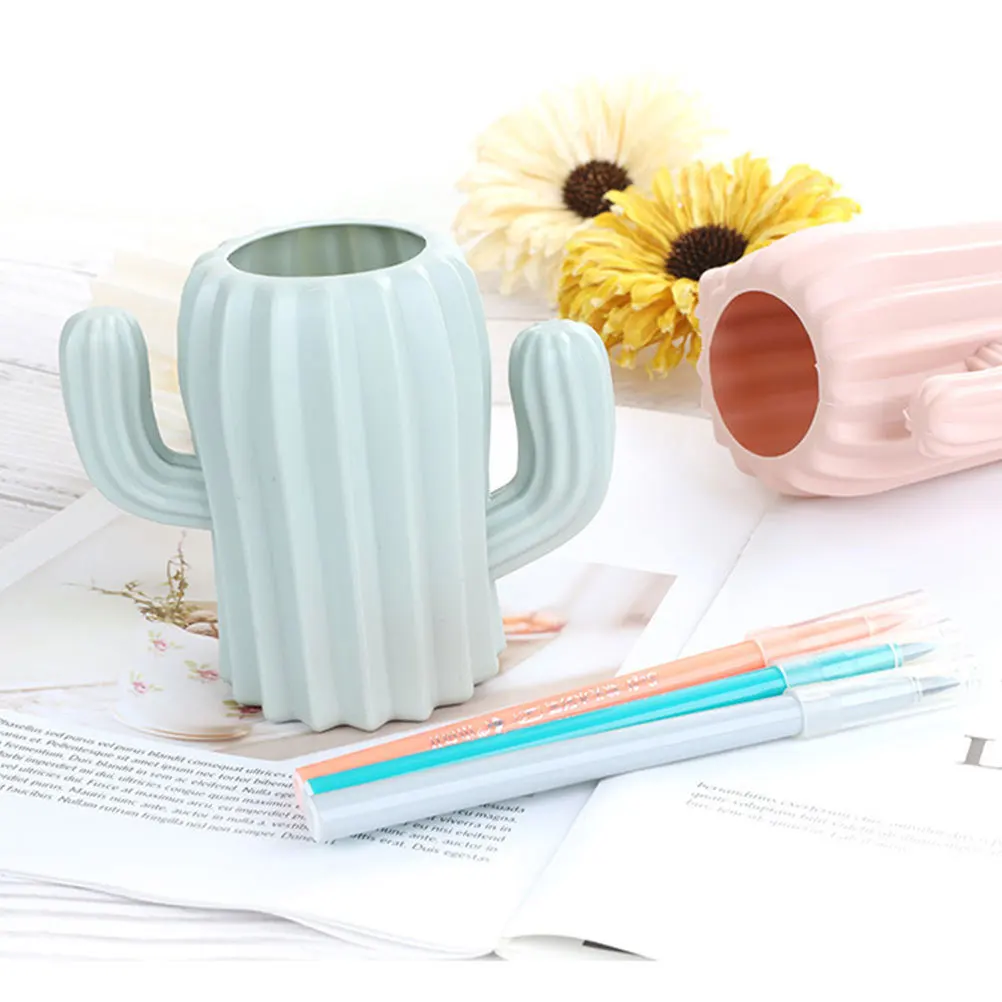 

2pcs Cactus Shaped Pen Holders Plastic Stationery Organizers For Desk Desktop Storage Container Pen Pencil Ruler Highlighter