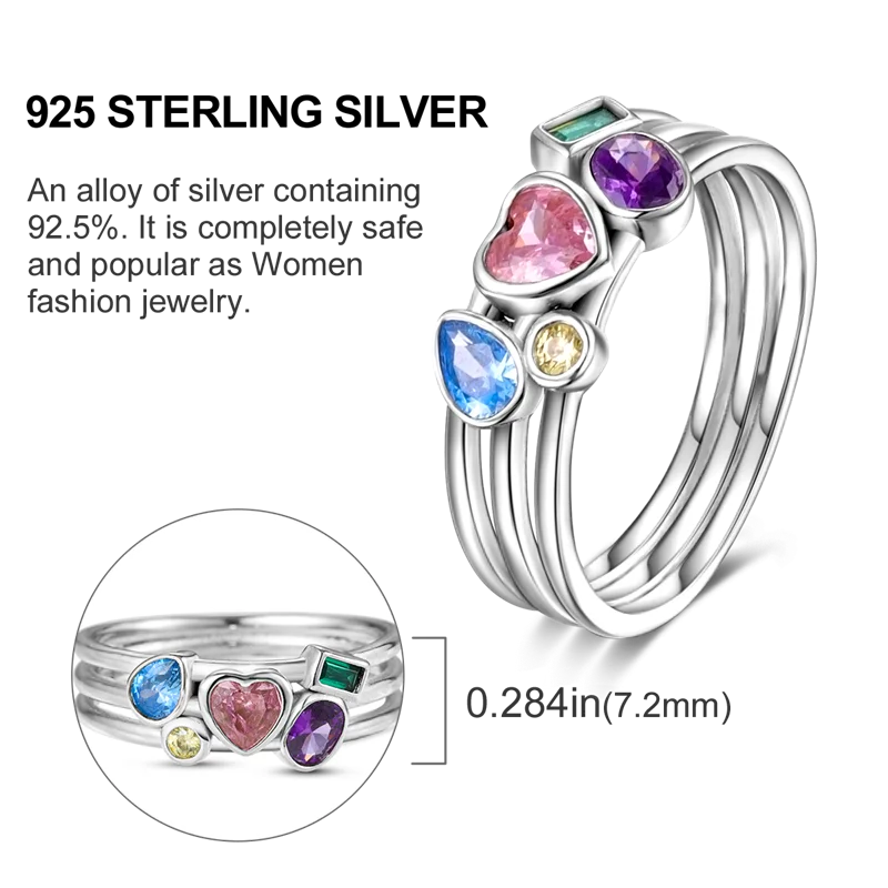 925 Sterling Silver Rainbow Colorful Zircon Closed Ring For Women Valentine\'s Birthday Fine Gifts Wedding Jewelry Accessories