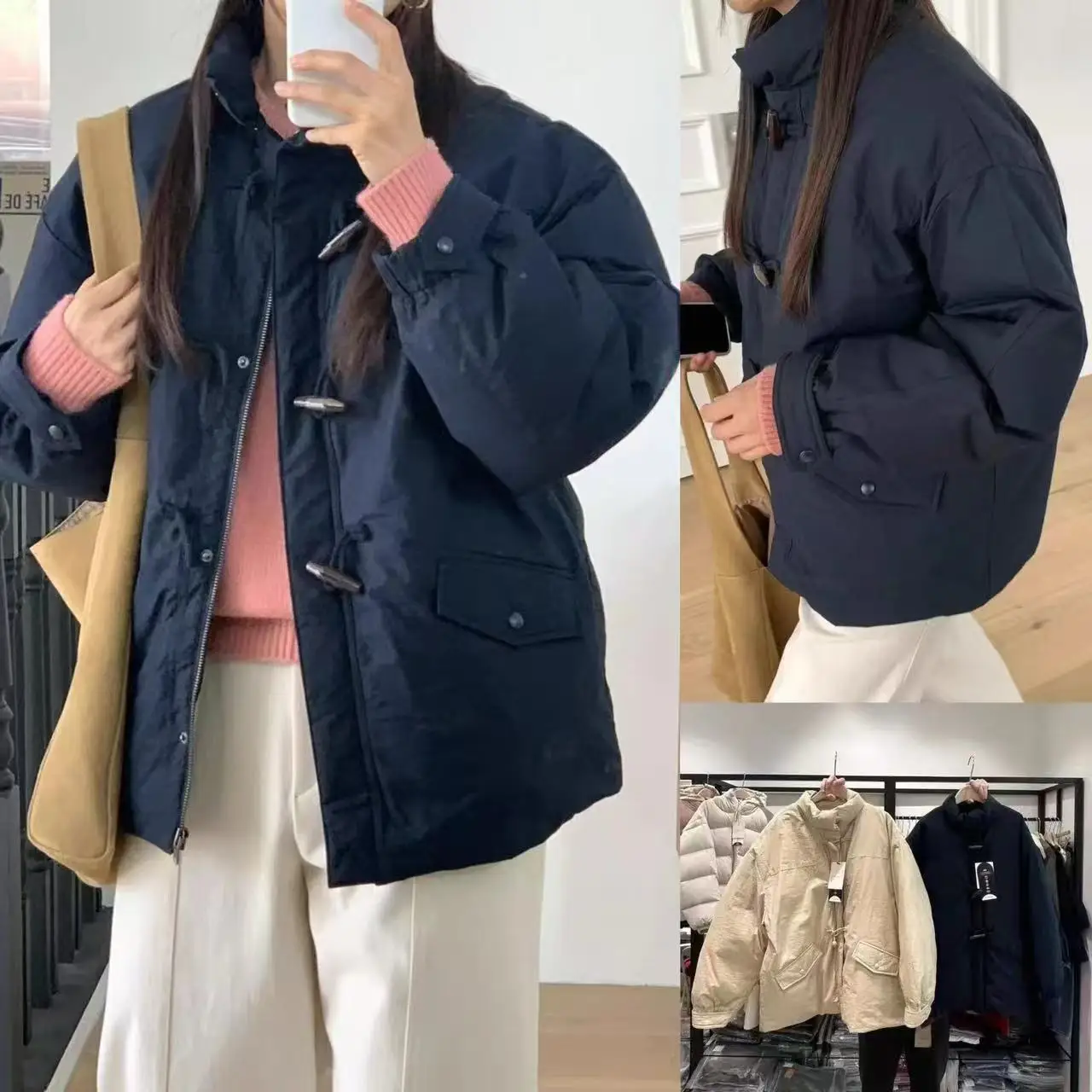 

Warm Lightweight Stand Collar Pure Color Button down Du down Jaet Bruni Versatile Youthful Winter Outerwear 2025