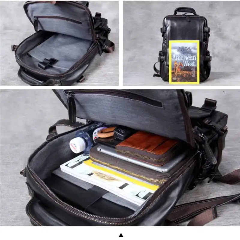 MOTAORA Genuine Leather Men's Backpack 14.6/15.6-Inch Laptop Travel Bag, Soft Cowhide Outdoor Rucksack for Work & Adventure