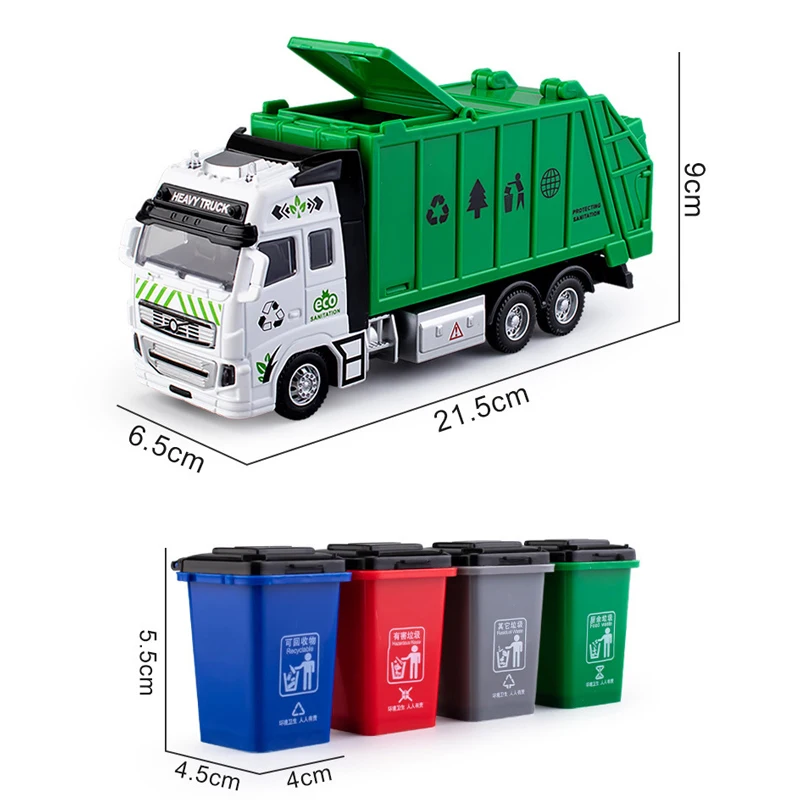 Alloy Engineering Vehicle Model Simulation Inertia Pull-back Sanitation Vehicle Toy Classified Garbage Bin Children\'s Toy Gift