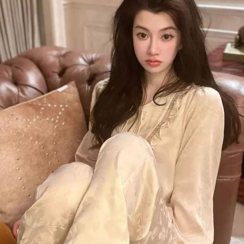 New Chinese Style Women Ice Silk Pajamas Set Traditional Buttons Short Sleeve Two Piece Suit Sweet Princess Homewear Nightwear