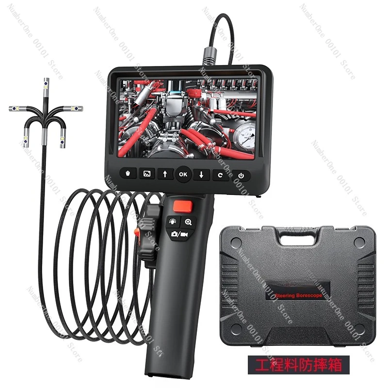360° Rotating Industrial Endoscope, HD Dual Lens Inspection Camera with Screen for Automotive and HVAC Detection
