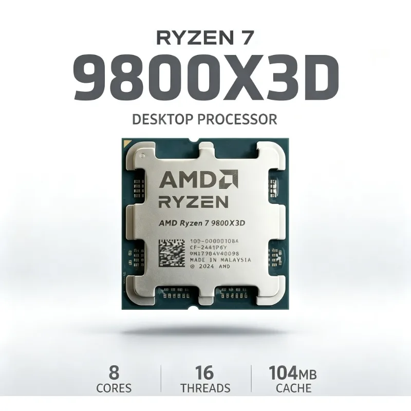 AMD Ryzen7 9800X3D 120W Desktop CPU 8‑Core 16‑Thread 4.7GHz 96MB L3 Cache 4NM Socket AM5 DDR5 Gaming Processor No Fan Included