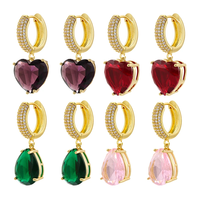 ZHUKOU Herz Tropfen Ohrringe für Frauen exquisite große Wassertropfen Charms kleine Creolen Modeschmuck Großhandel VE919
