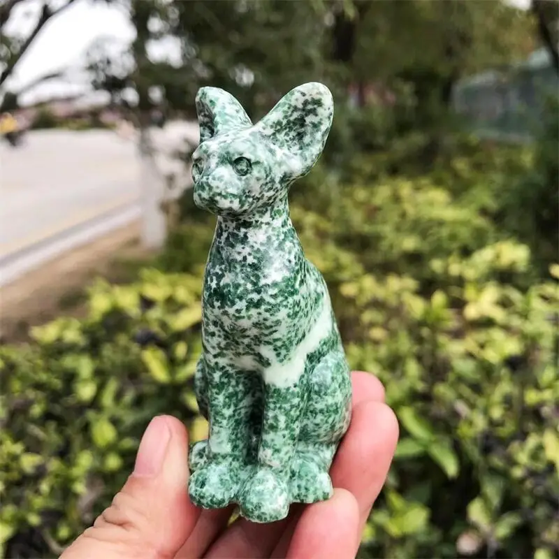 Figuras de animales curativos con estampado de leopardo para niños, piedra Natural de 8cm, tallado de gato, artesanía de cristal de piedras preciosas de energía para regalo, 1 piezas