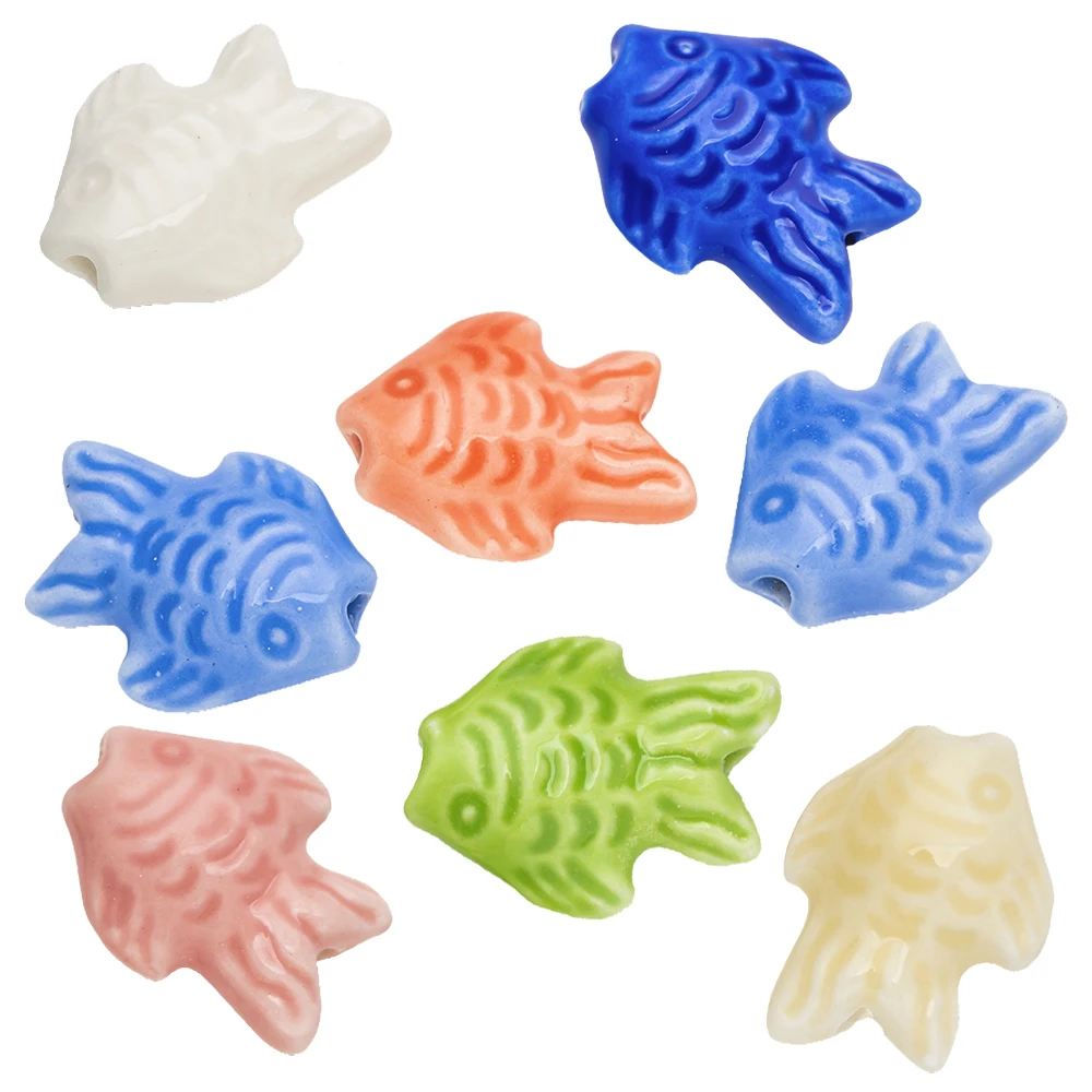 5pcs 19x15mm Large Porcelain Ceramic Fish Loose Beads Colorful Beads for Bracelet Earring Necklace DIY Jewelry Crafts Making