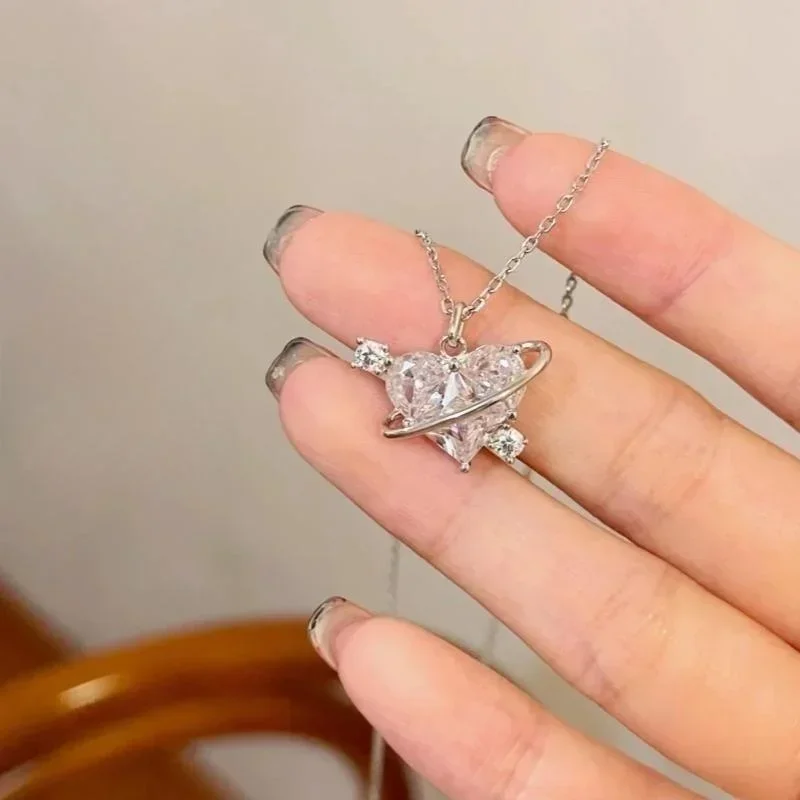 Colliers en argent pour femmes, pendentif en forme de cœur en Zircon rose, cristal, bijoux pour femmes, cadeau exquis