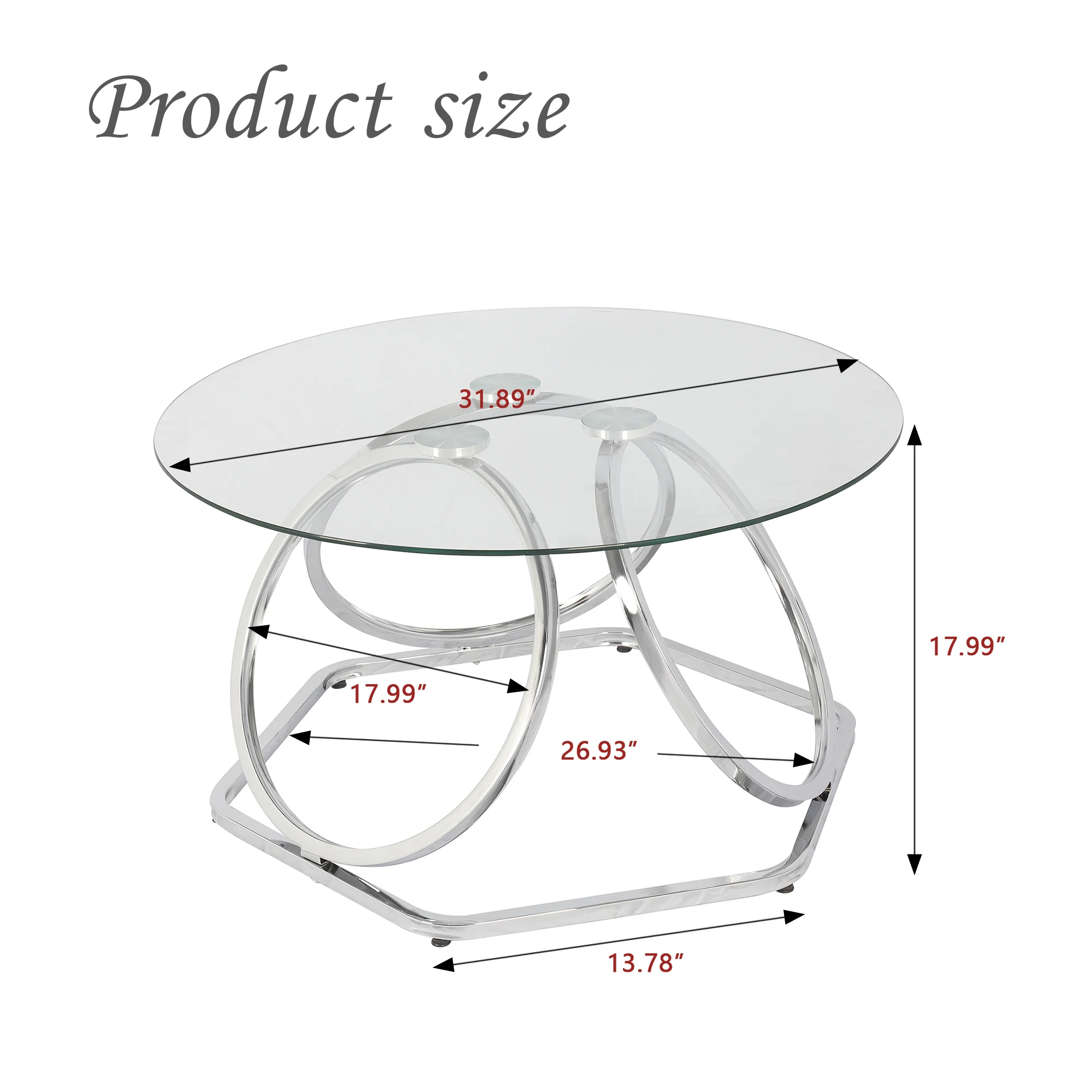 유리 원형 커피 테이블, 모던 실버 프레임 센터 테이블, 거실에 적합, 홈 오피스 쉬운 조립