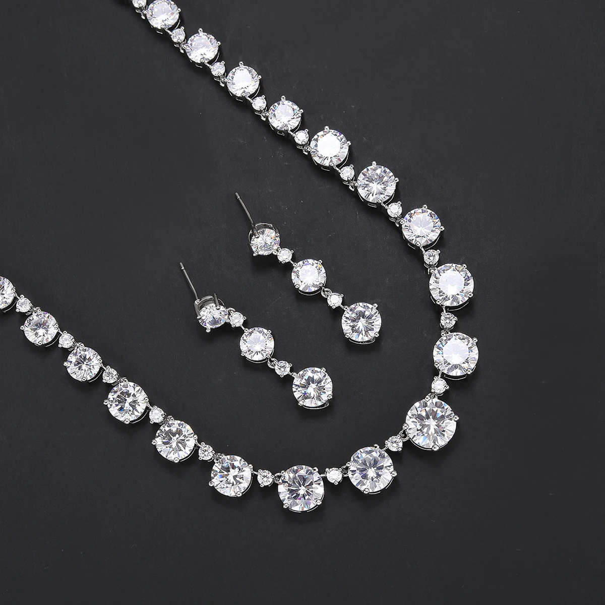 5A Sparkling CZ Cubic Zirconia Wedding Banquet Necklace Earrings Set Bridal Party Costume Jewelry SE-CN11456