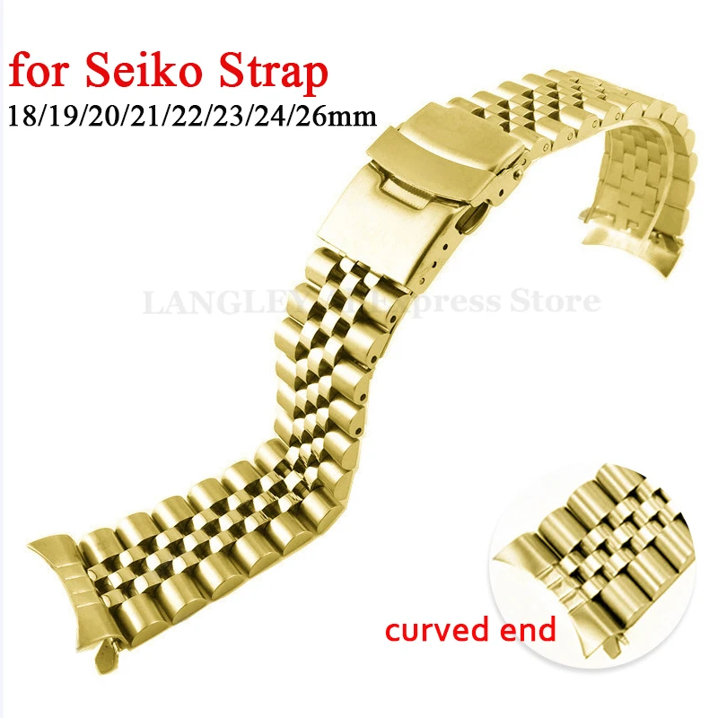 316L Stainless Steel Watch Band for Seiko for Jubilee Watch Accessories Gold Curved Strap 18/19/20/21/22/23/24/26/28mm Bracelet