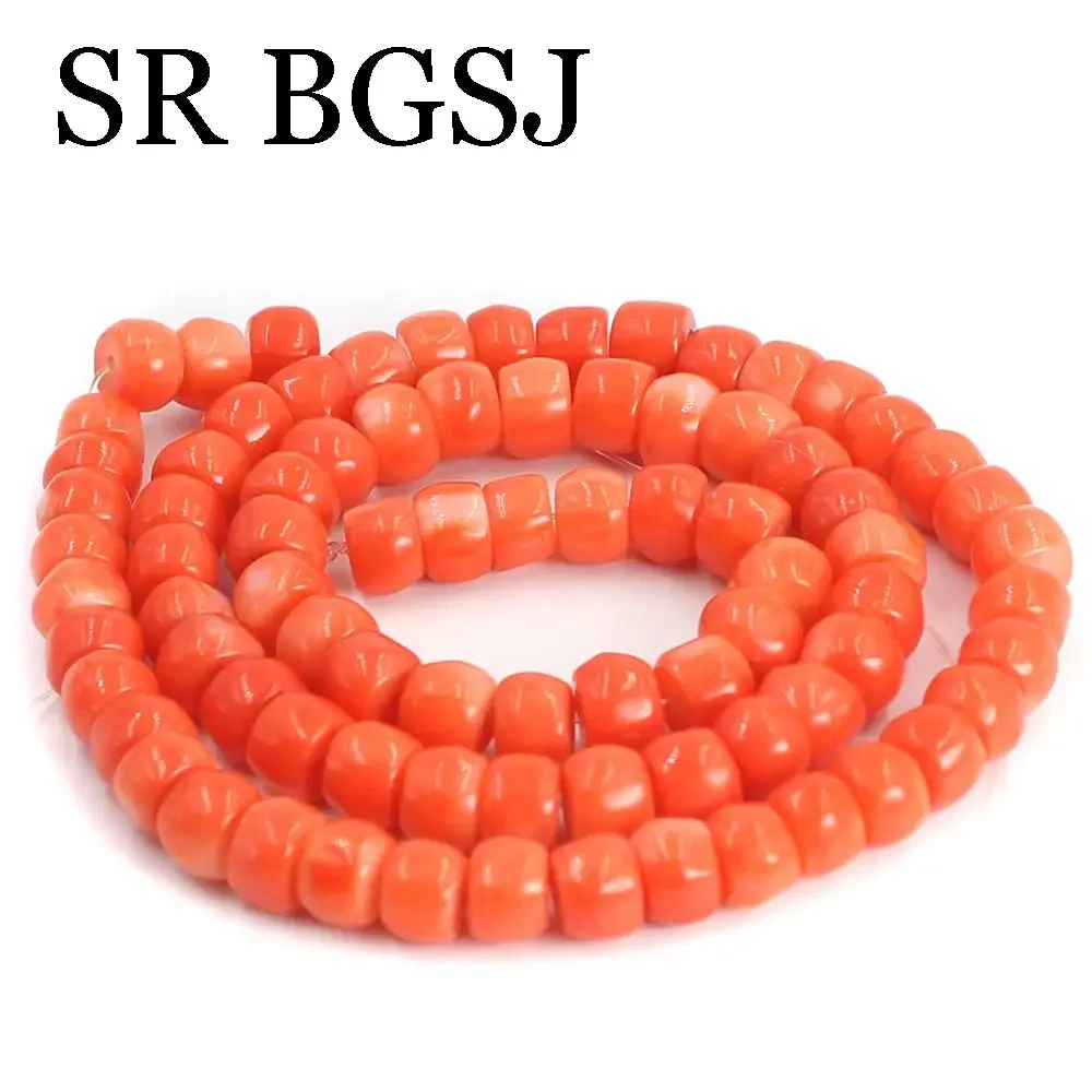 8-10mm  Orange Column Beaded DIY Real Genuine Natural Coral Beads Strand 15\