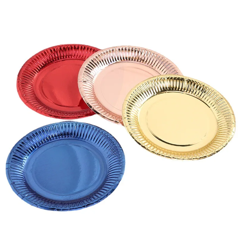 Party Gild Golden Plates, Rose Red Paper Tray, Tableware, 7 