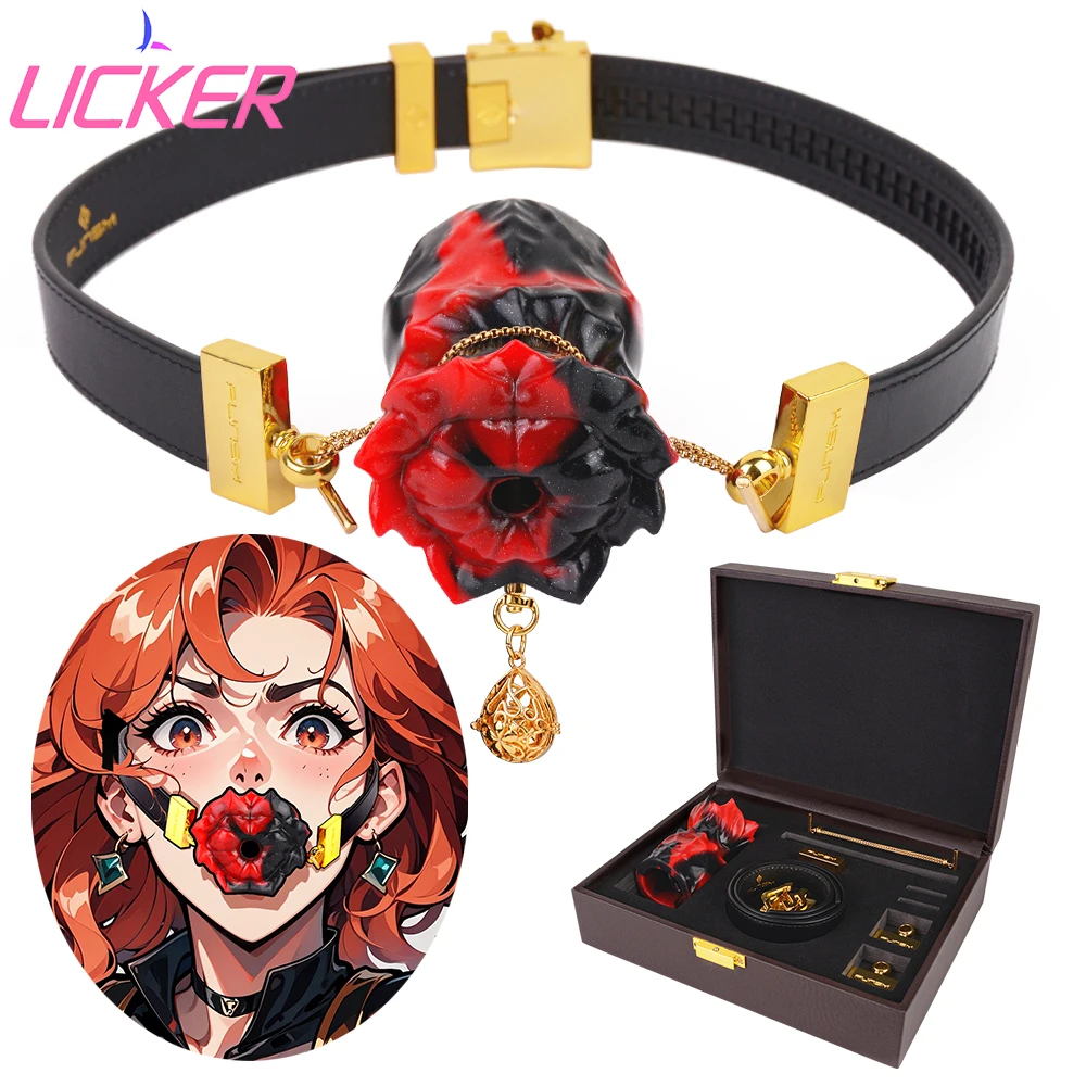 LICKER Silicone Mouth Gag Oral Restraints Dildo Penetration Mouth Plug Leather Bondage Adult Sex Toys For Men Women 18+ Pleasure