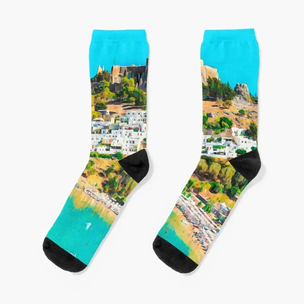 

Rhodes Greece Socks compression with print designer Socks Male Women's