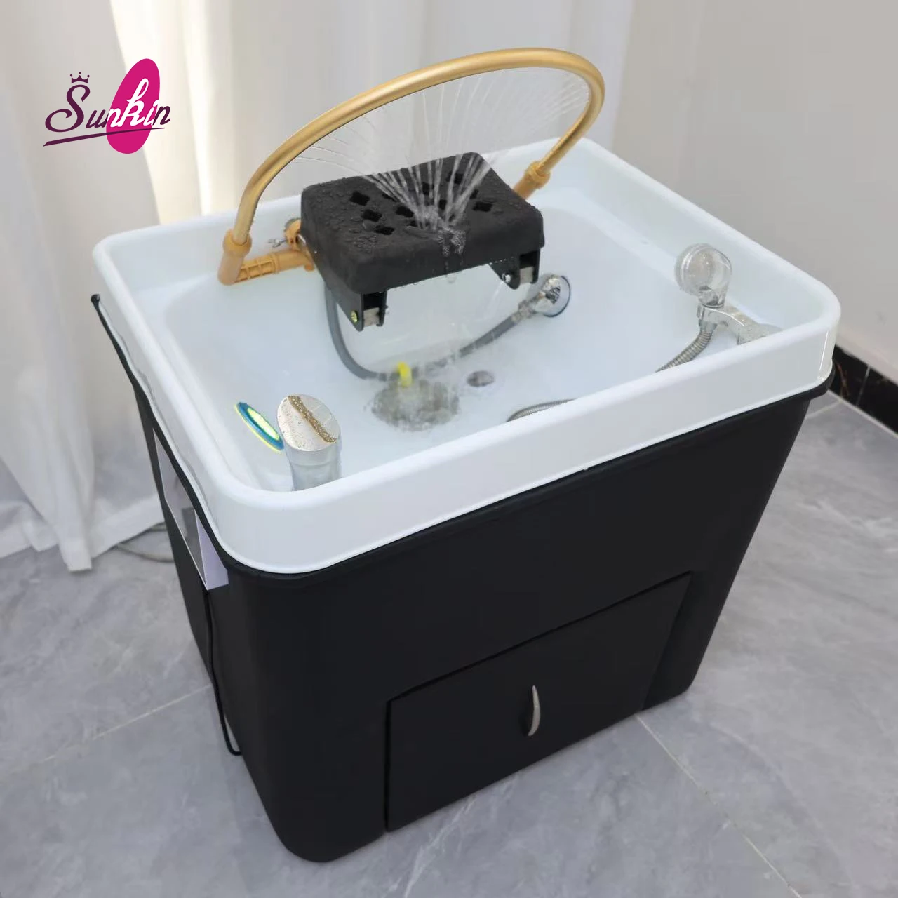 Professional Beauty Salon Spa Shampoo Chair with Ceramic Basin Portable No Plumbing Modern Acrylic Design