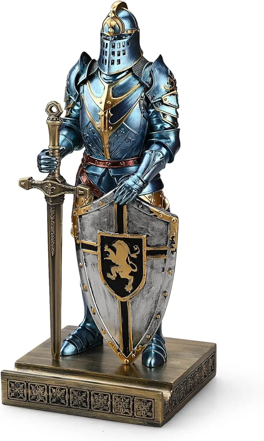 

Royal Knight Statue Pen Holder Paperweight for Office Home Desk Decor Blue