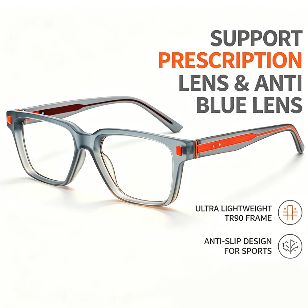 CATERSIDE Prescription Glasses Men Women Gray Orange Two-Tone Square Frame Spring Hinge Comfort Fit Prescription Eyeglasses
