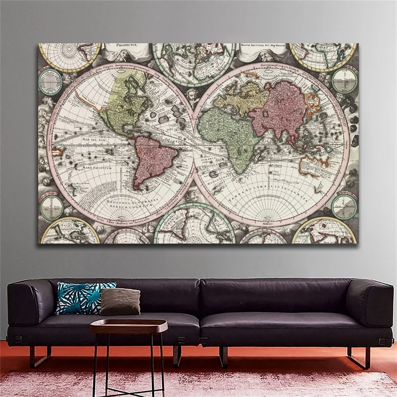 Mapa świata 84*59cm plakat w stylu Vintage włókniny płótnie malarstwo ścienne wydruki artystyczne salon dekoracji wnętrz szkolne