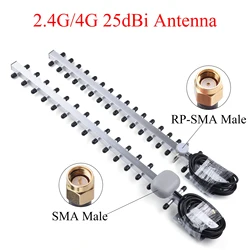 4G/2.4G WiFi Antenna 25dBi RP-SMA/SMA Male Outdoor Wireless Yagi Antenna  + Extension Wire