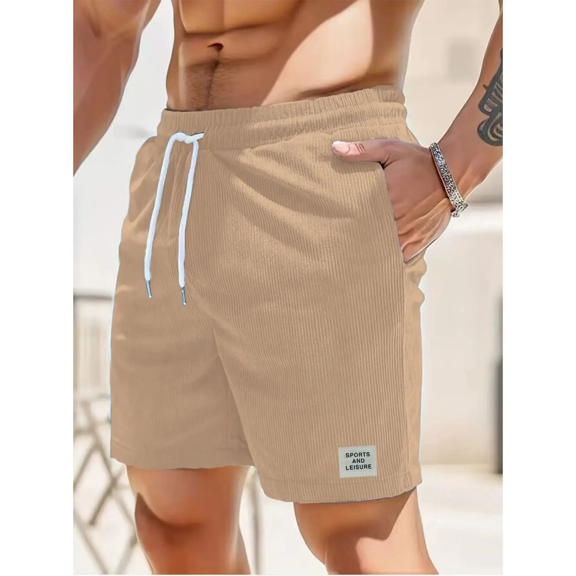 

Summer New Color Laceup Corduroy Sweatpants Straight Leg Eighteen orts Youthful Vitali Sle Faionable Menswear