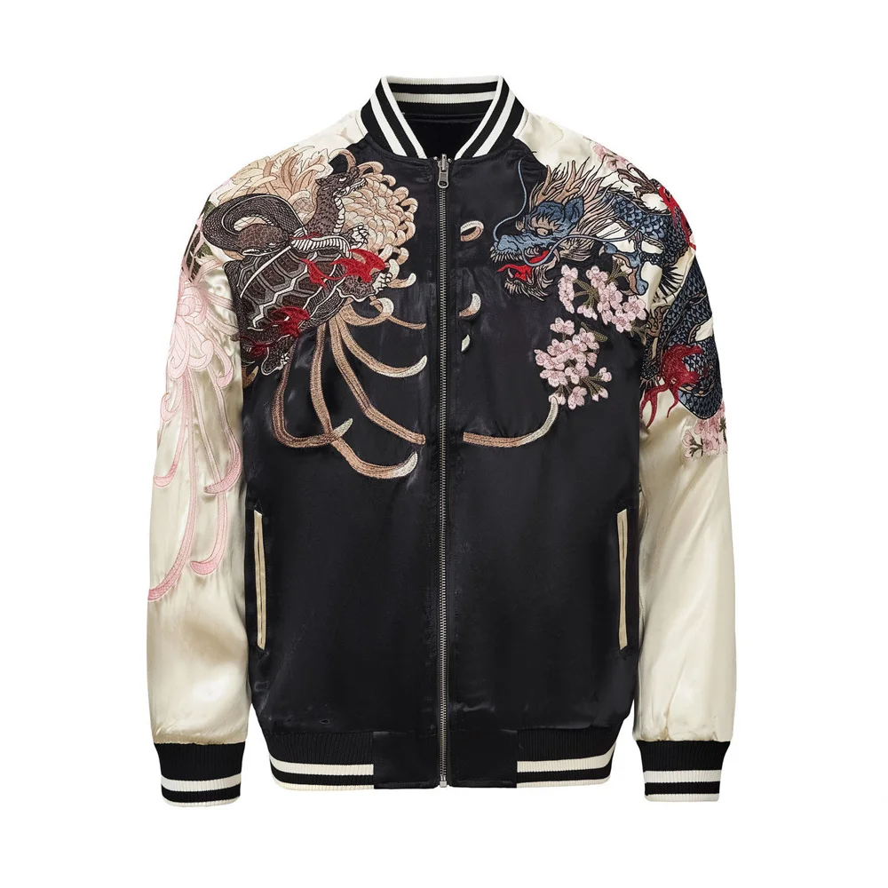 

Hip Hop Men's Fashion Dragon Tiger Embroidered Zipper Jacket Streetwear Harajuku Yokosuka Japanese Baseball Coat Winter Jacket