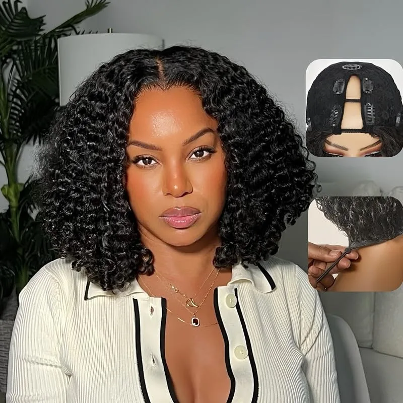 

V Part Wig Human Hair Burmese Curly Glueless Wigs Human Hair Clip In Upgrade V Part Human Hair Wig Natural Black 18 20 Inch