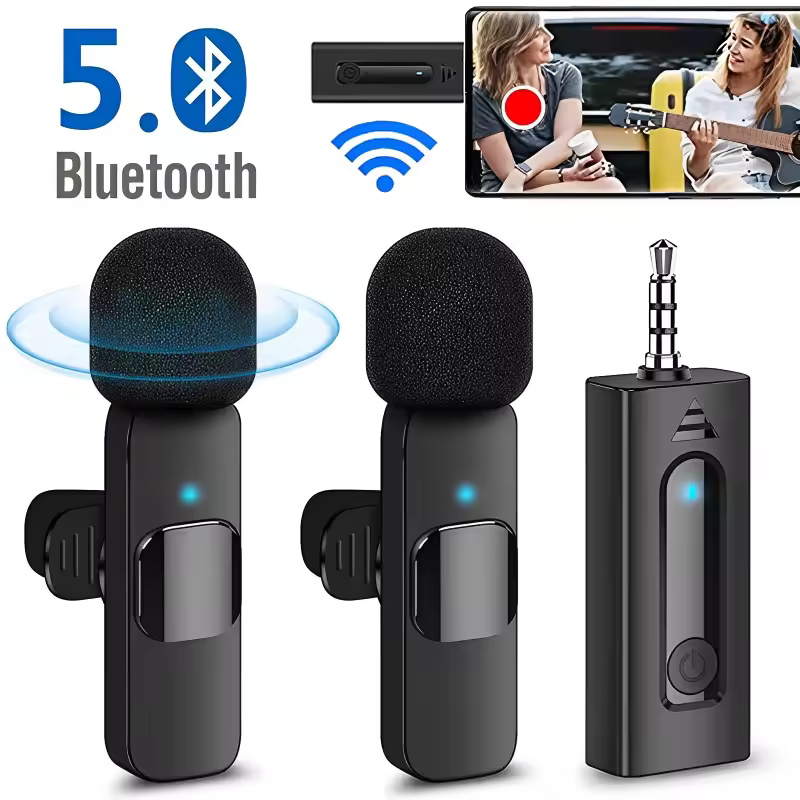 Microfone de lapela sem fio 3.5mm, bluetooth 5.0, gravação universal, mini microfone para câmera, alto-falante, smartphone, microfone de lapela