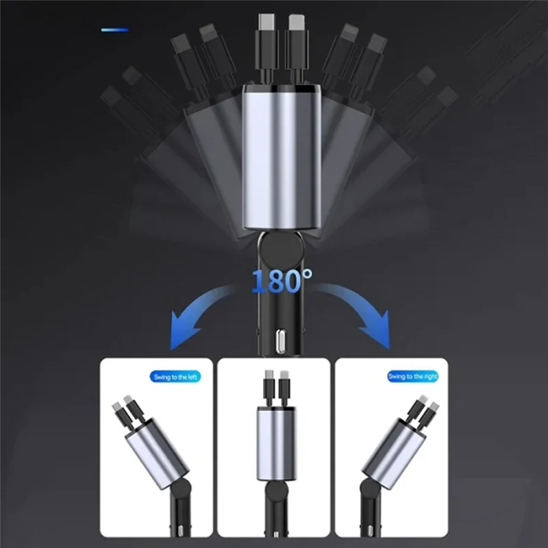 

New Arrival Car Retractable Car Charger 2 USB Ports Support 120W Super Fast Charge Flash Charge 4-In-1 Cigarette Lighter