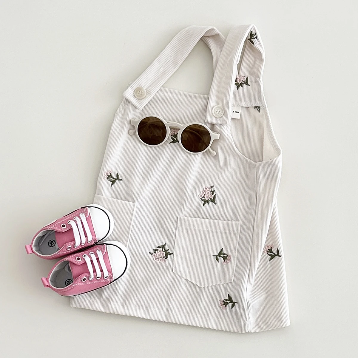 Ins Baby Girl Clothes Flowers Embroidery Vest Camisole Skirt Korean A-line Pocket Dresses Stylish Baby Girl One-Piece Dress