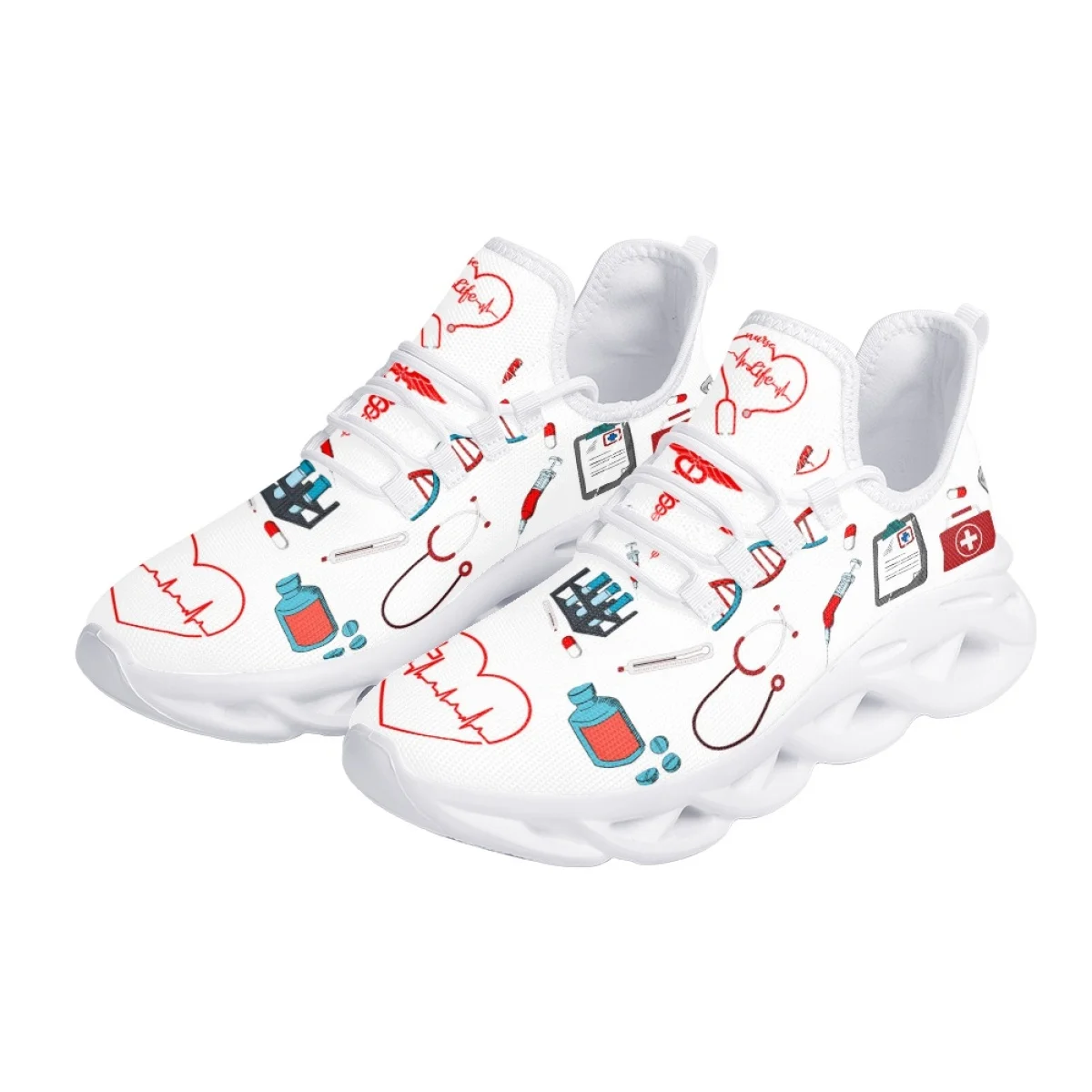 INSTANTARTS New Nurse Shoes for Women Medical Tool ECG Printed Shockproof Air Mesh Sneakers Summer Breathable Non-slip Walkings