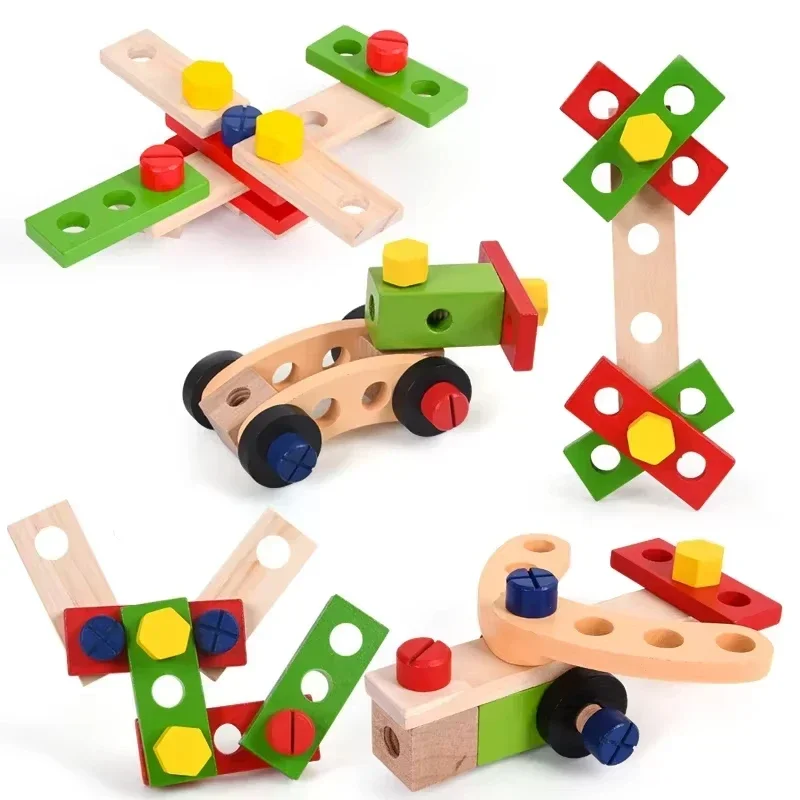 Pädagogische Montessori Kinderspiel zeug Kunststoff Holz Werkzeug kasten so tun, als spielen Kinder Mutter Schraube Montage Simulation Zimmermann Werkzeug Spielzeug