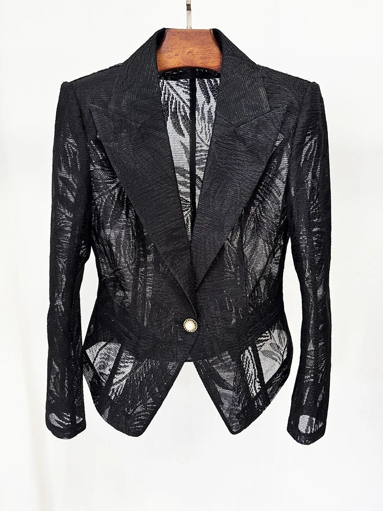 HIGH QUALITY Newest 2025 Designer Jacket Women's Embroidered Mesh Slim Blazer
