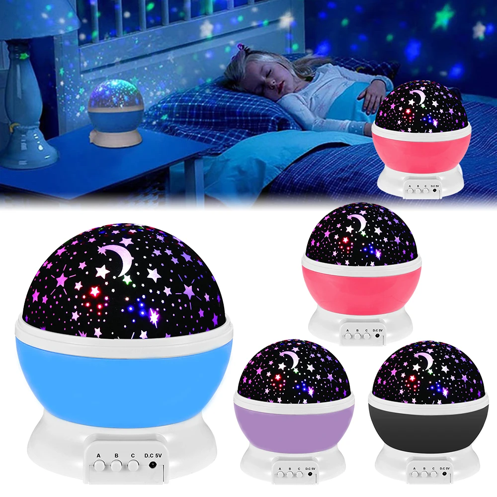 Star Projector Lamp Children Bedroom LED Night Light Baby Lamp Decor Rotating Starry Nursery Moon Galaxy Projector Table Lamp