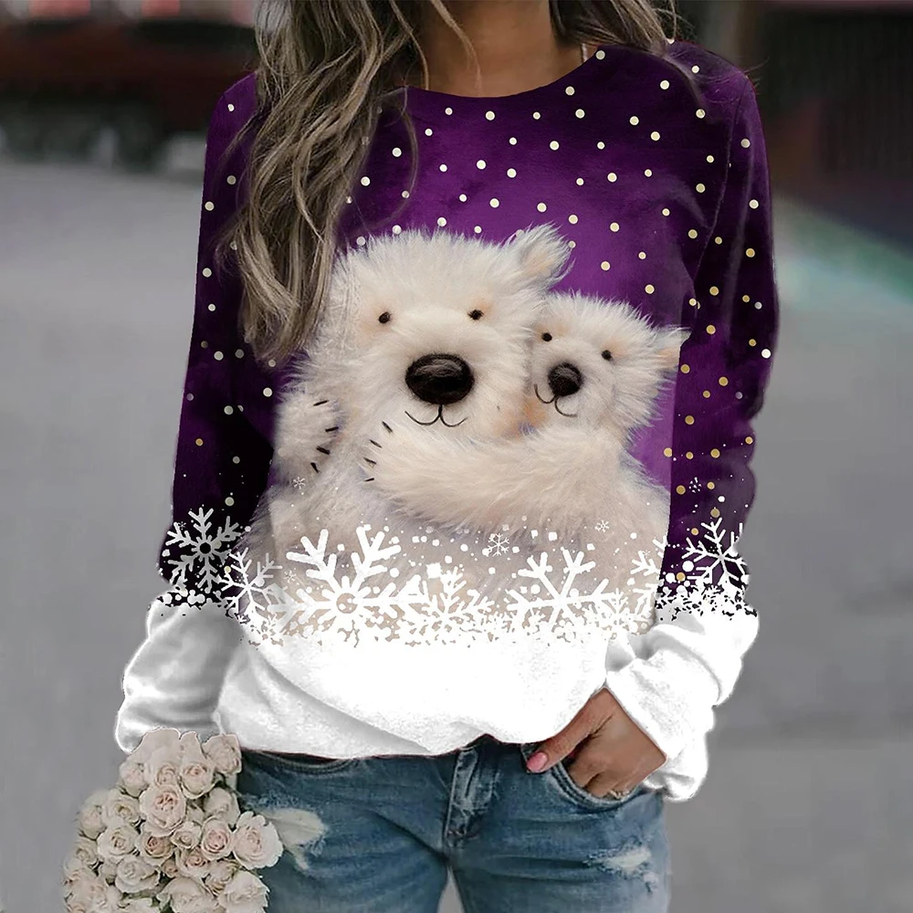 Women's Pullover Sweater Teal Winter Polar Bear Graphic Long Sleeve Crew Neck Holiday Festive Casual Comfort Fit Snowflake