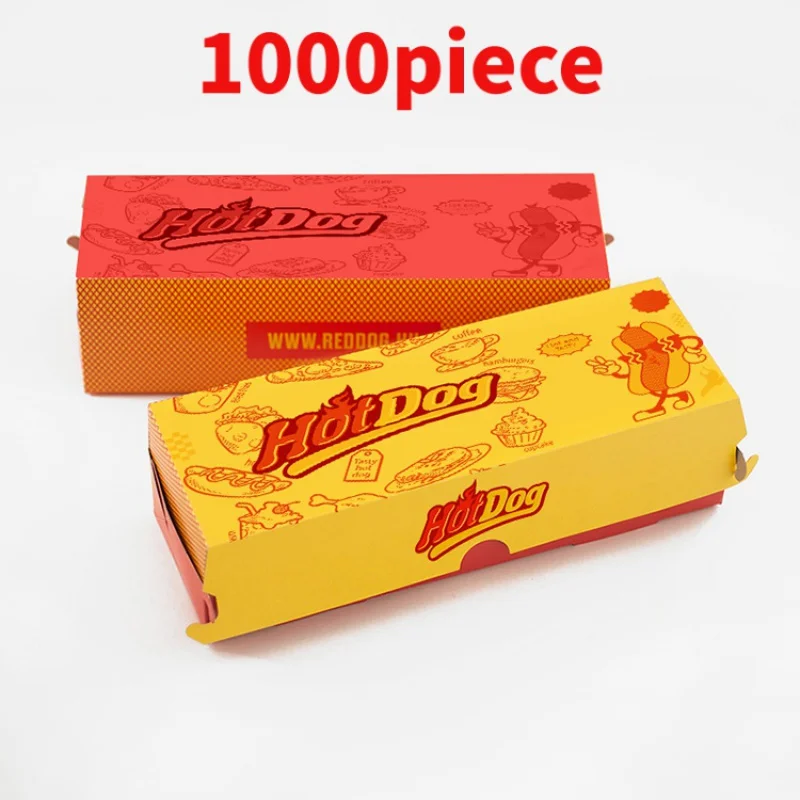 10 00piece.Custom.Kraft Disposable Hamburger Food Takeaway Hot Dog Tray Packaging Paper Box