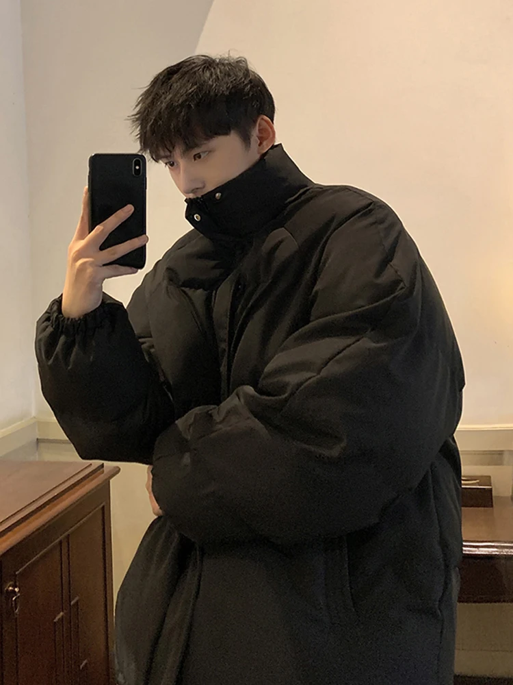 

Мужская зимняя теплая куртка из утолщенного хлопка с воротником-стойкой, без капюшона, в трендовом корейском стиле, верхняя одежда из полиэфирного волокна