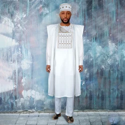 H&D 2025 African Traditional Clothes For Men Dashiki Outfit Robe Embroidery Tops Pants Suits Bazin Muslim Wedding Party Clothing