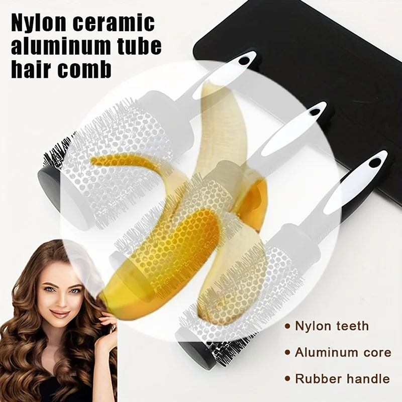 

Round Curling Roller Comb Hair Styling Nylon Brush Thermal Aluminum Tube Barrel Hair Brush For Woman Man Hair Blowing And Drying