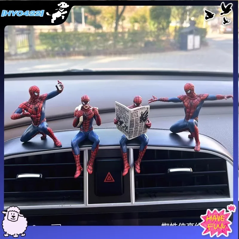

4pcs Spider Man Figurines 7 To 8 Cm Daily Life Poses Car Dashboard Ornament Computer Desk Decor Cup Hanger Entryway Collectible