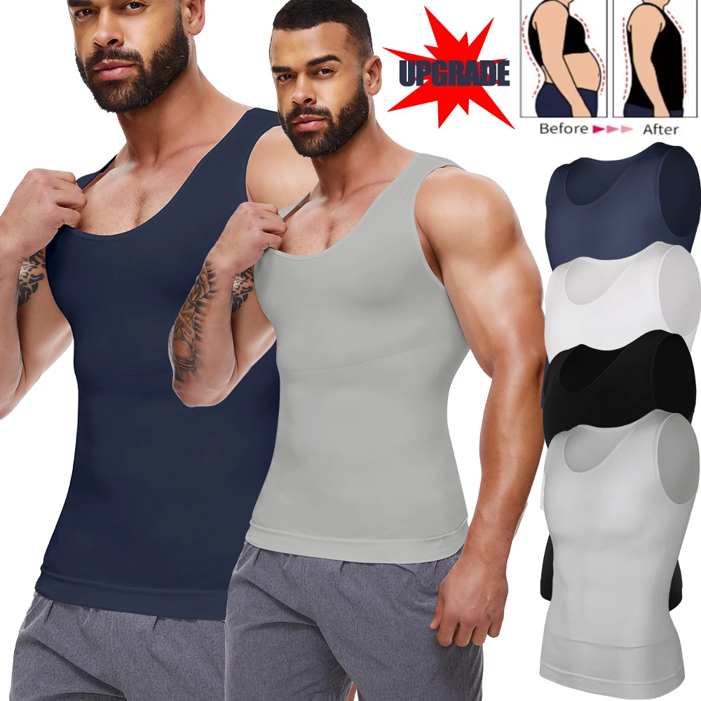 

Мужской компрессионный жилет без рукавов, майка с контролем живота, формирователь тела, удобное дышащее нижнее белье для фитнеса, рубашка, новинка