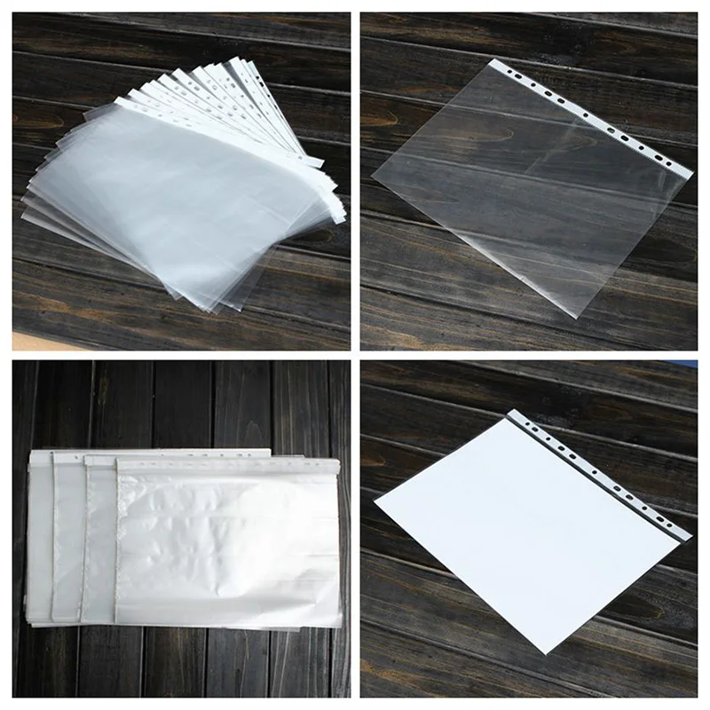 100pcs A4 PP Punched Punch Pockets Folders Filing Wallets Sleeves Bag Transparent 0.03mm