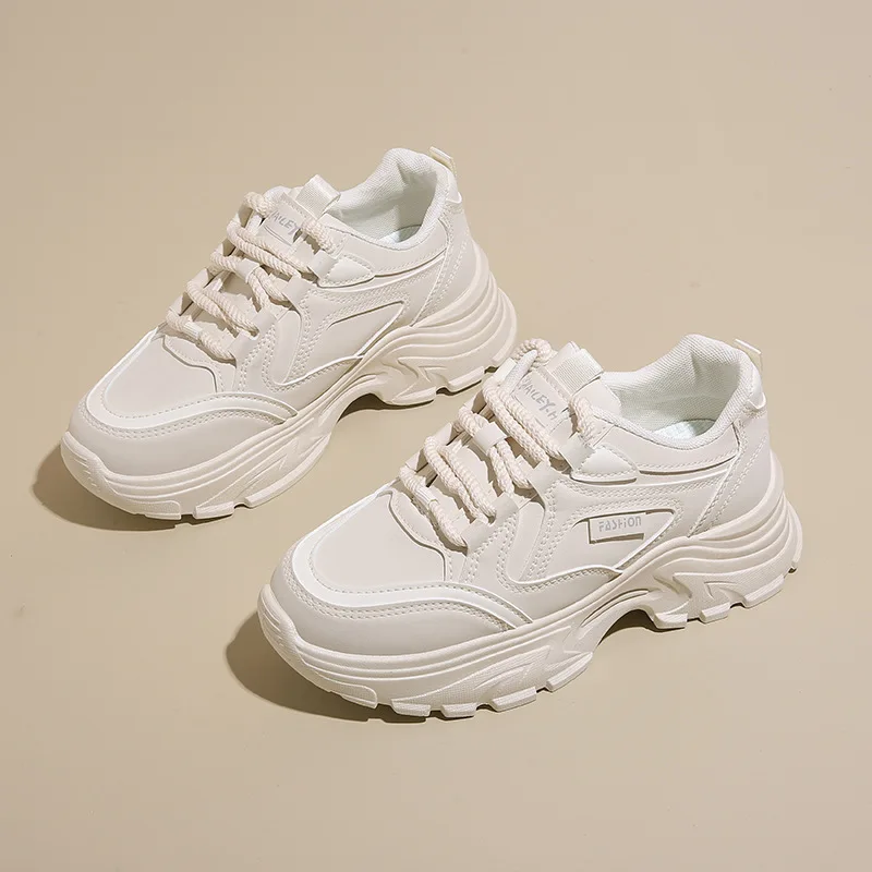 أحذية نسائية جلدية منخفضة الجودة للأب قابلة للتنفس للربيع والخريف كاجوال للجري والرياضة لزيادة الارتفاع في منتصف العمر للشباب #3