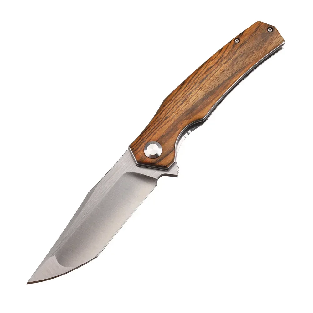 Sândalo Madeira Handle Ball Bearing Folding Knife Lâmina de Aço d2 Camping Knife Sobrevivência ao ar Livre Facas de Bolso Portáteis com Clipe