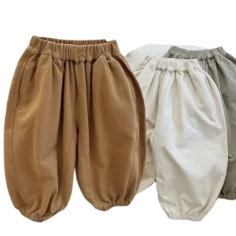 Boys Loose Casual Lantern Pants Spring and Autumn New Baby Harlan Pants Solid Color Boys and Girls Pants